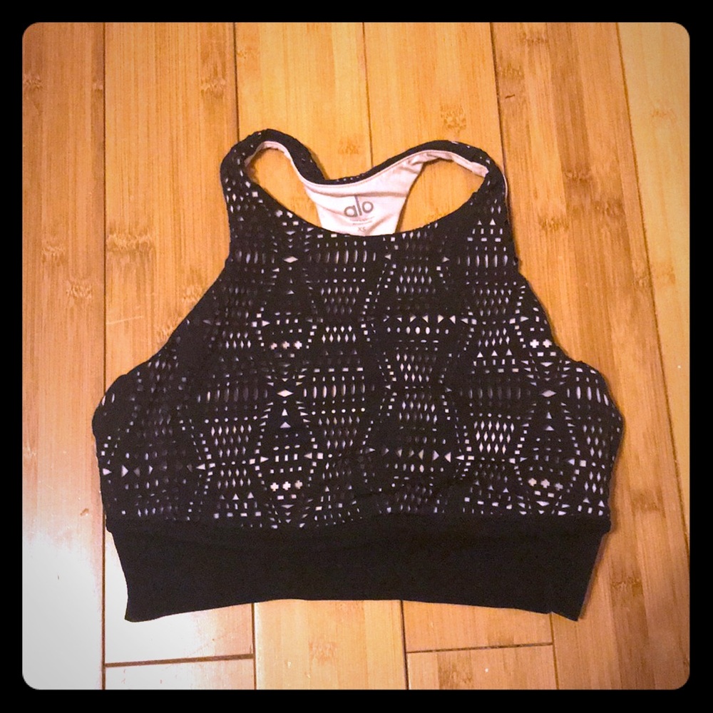 ALO yoga sports bra XS Black and Tan mesh